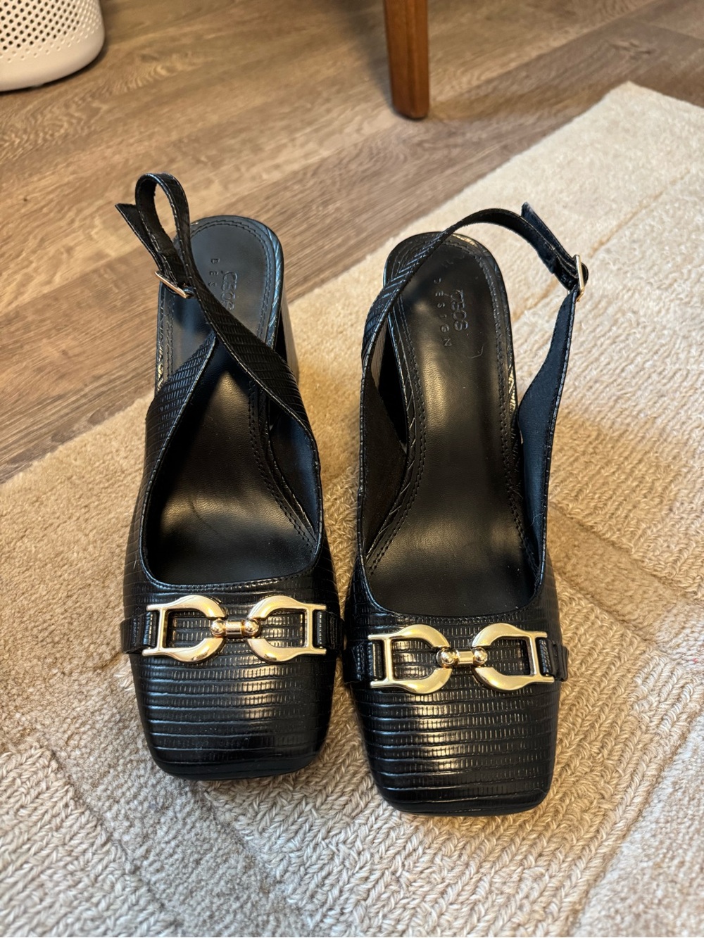 ASOS Black Textured Slingback Heels with Gold Bit